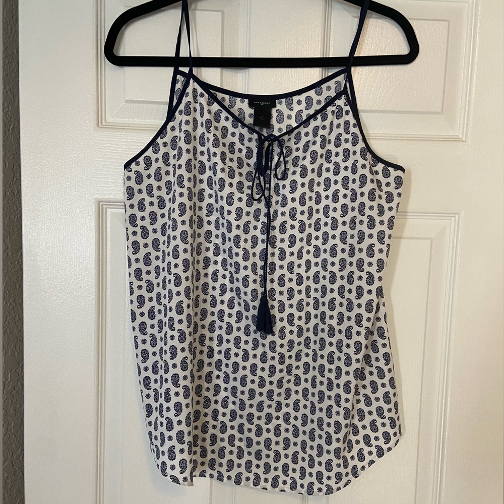 Ann Taylor floral/paisley tank top with front tie